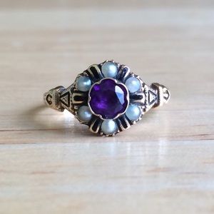 An Antique Amethyst & Seed Pearl Halo